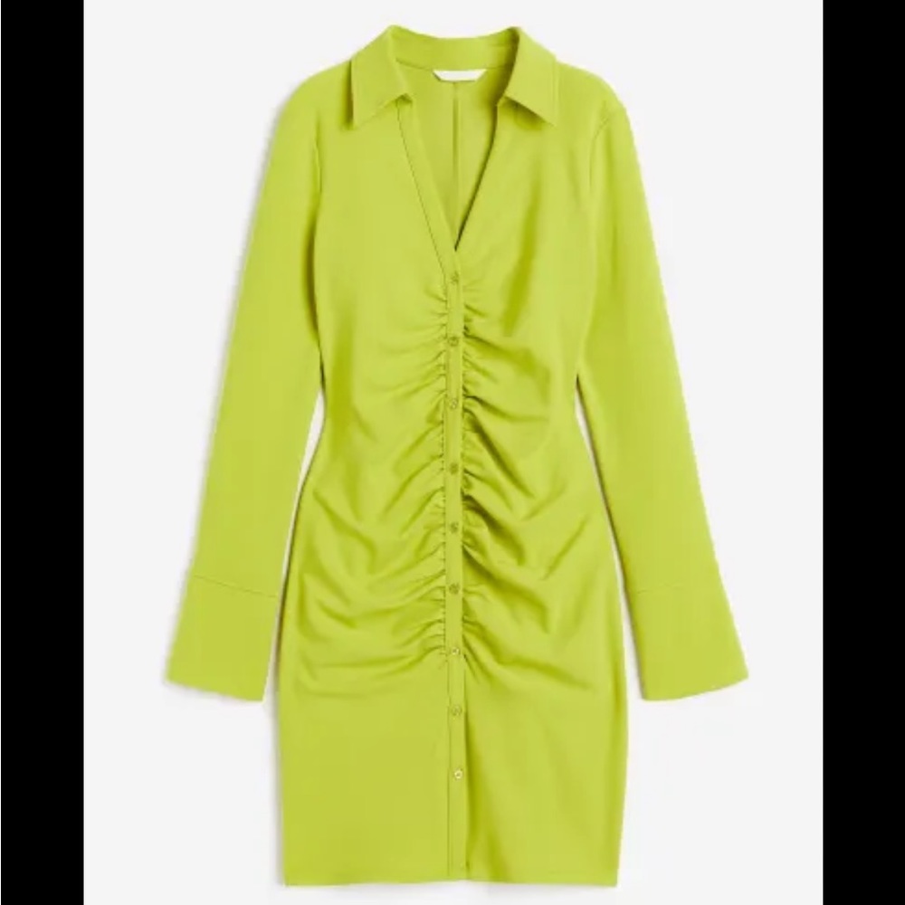 Draped Shirt Dress in Lime